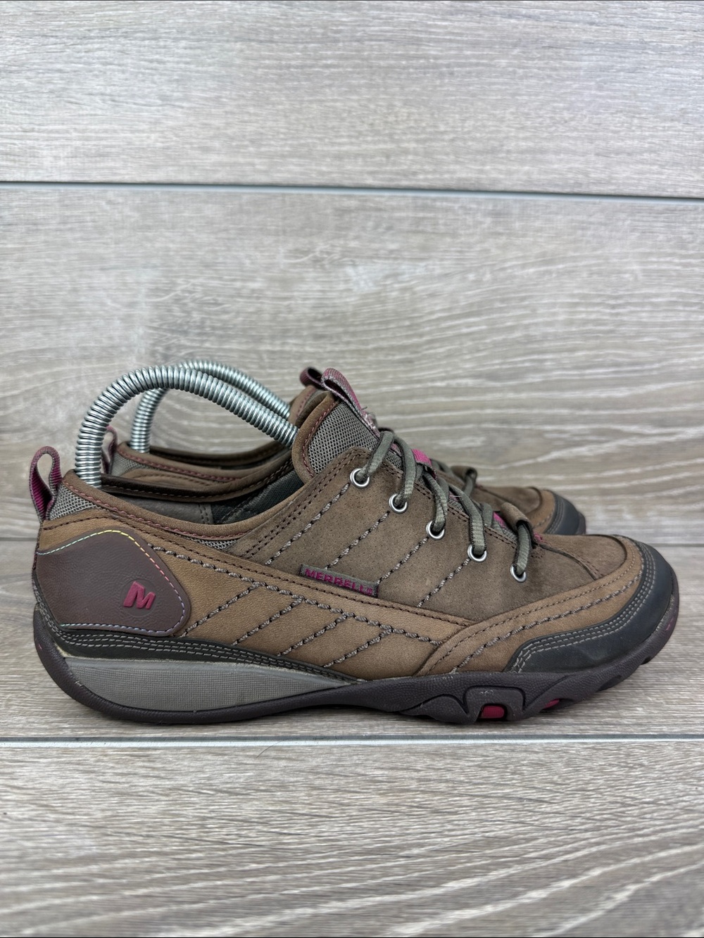 Merrell Mimosa Stone Women’s Sz 8 Brown Leather Low Top Lace Up Hiking Shoes